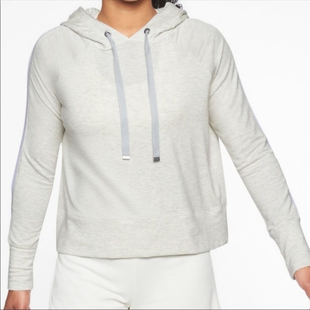 Athleta Hoodie Pullover Raglan Long Sleeve Heather Gray Mesh Stripe Soft Size S